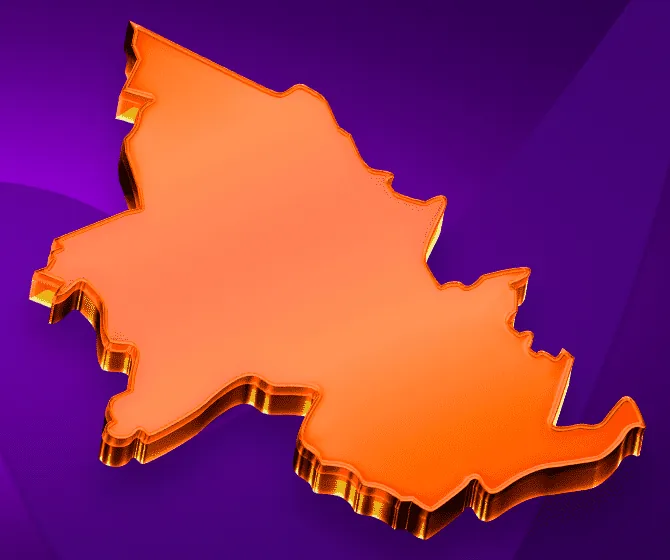 Mapa de Tanguá em 3D na cor laranja da Voar